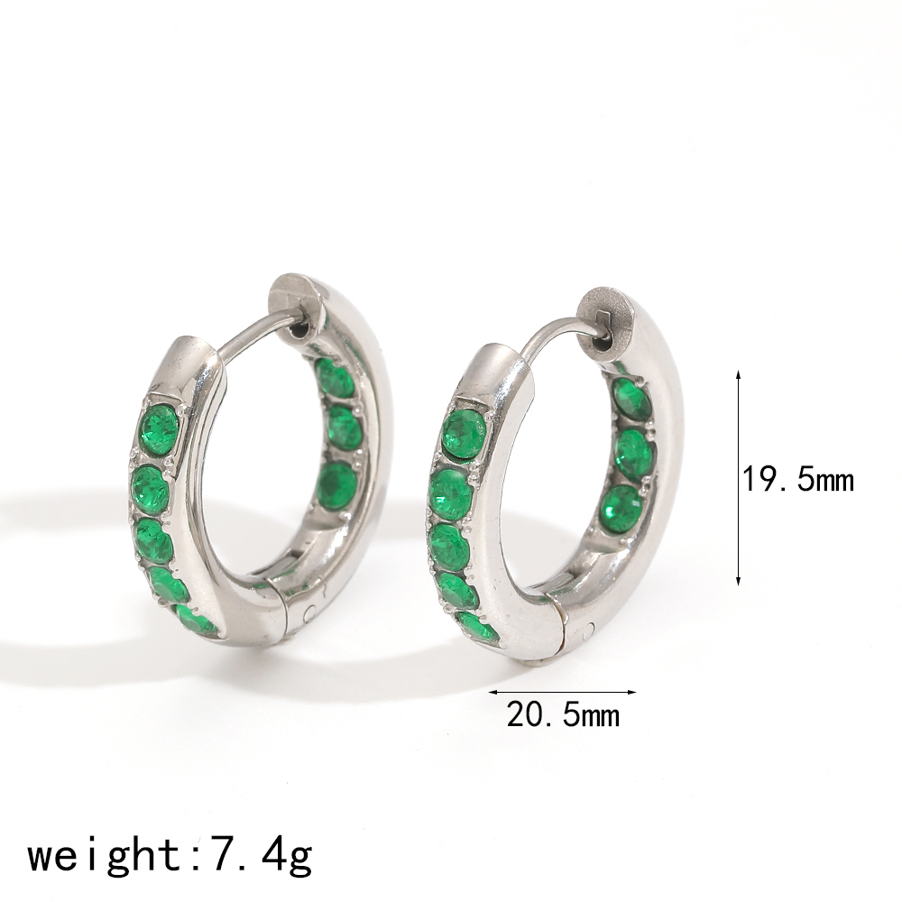 1 Paire De Boucles D'Oreilles Créoles Annulaires Brillantes En Acier Inoxydable Doré Étanche Avec Zircon, Série Polychrome Image8