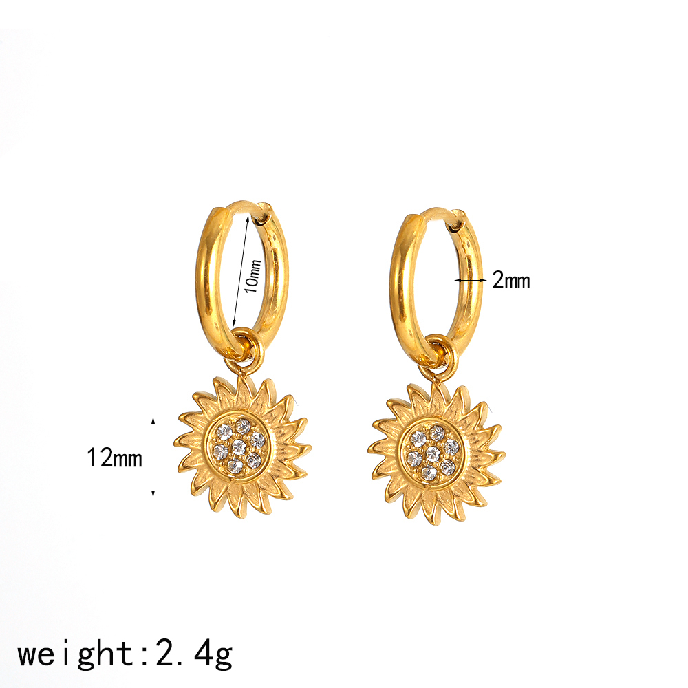1 Paire De Boucles D'Oreilles Pendantes Pour Femme, Élégantes Et Raffinées, En Forme De Soleil, En Acier Inoxydable Doré Et Zircon, De La Collection Exquisite Series. Image7