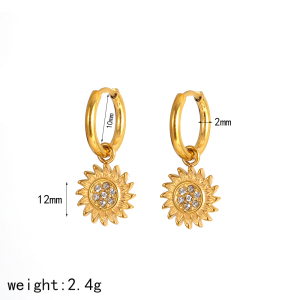 1 Paire De Boucles D'Oreilles Pendantes Pour Femme, Élégantes Et Raffinées, En Forme De Soleil, En Acier Inoxydable Doré Et Zircon, De La Collection Exquisite Series. h5 Image7