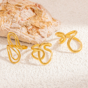 Bague Ajustable Pour Femme, Style Classique Asymétrique Torsadé, En Acier Inoxydable Étanche Couleur Or (1 Pièce), Collection Moderne. h5 Image7