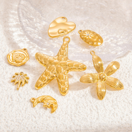 Pendentif Femme En Forme D'Étoile De Mer, Style Romantique Chic, En Acier Inoxydable, Couleur Or, Étanche, Collection Vacances (1 Pièce)