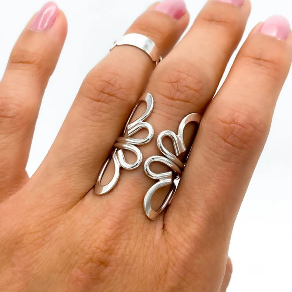 Bague Simple Pour Femme, En Acier Inoxydable Doré, Forme De Fleur Naturelle, Collection Romantique (1 Pièce). Image8