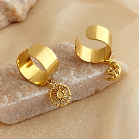 Bague ajustable pour femme, collection Designable, style rétro soleil, en acier inoxydable étanche couleur or (1 pièce). 2