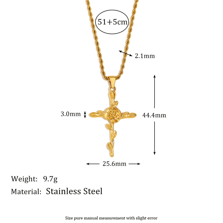 Collier Pendentif Femme Style Rétro Fleuri, En Acier Inoxydable, Couleur Or, Étanche, Collection Romantique (1 Pièce) Image7