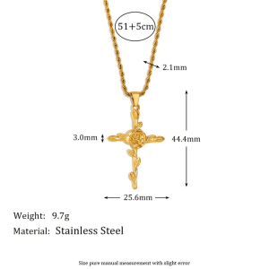 Collier Pendentif Femme Style Rétro Fleuri, En Acier Inoxydable, Couleur Or, Étanche, Collection Romantique (1 Pièce) h5 Image7