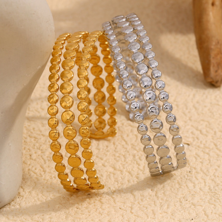 Bracelet jonc femme style rétro géométrique simple, en acier inoxydable, couleur or, étanche (1 pièce) 2