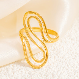Bague Ajustable Pour Femme, Style Classique Asymétrique Torsadé, En Acier Inoxydable Étanche Couleur Or (1 Pièce), Collection Moderne. h5 Image6