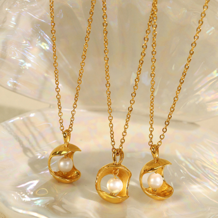 Collier pendentif femme luxueux, élégant et géométrique, en acier inoxydable étanche couleur or (1 pièce) 2