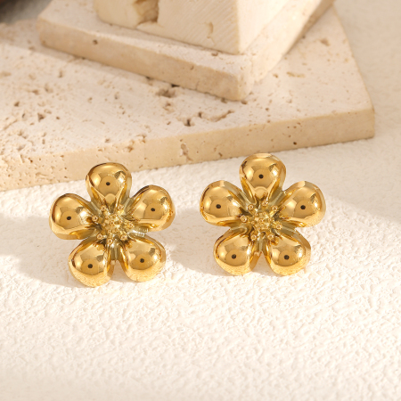 Ensemble de boucles d'oreilles pour femme, collection Charming Series, en forme de fleur chic, en acier inoxydable étanche, couleur or.