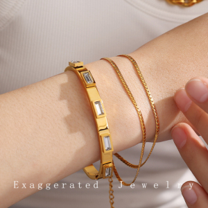 Bracelet Pour Femme, 1 Pièce, Série Exquise, Hexagramme Brillant, Acier Inoxydable, Étanche, Couleur Or h5 Image6