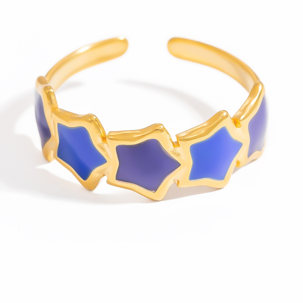 Bague Ajustable Pour Femme, Collection Charming Series, En Acier Inoxydable Doré, Finition Huilée, Forme Étoile Chromatique. Image12