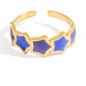 Bague Ajustable Pour Femme, Collection Charming Series, En Acier Inoxydable Doré, Finition Huilée, Forme Étoile Chromatique. h5 Image12