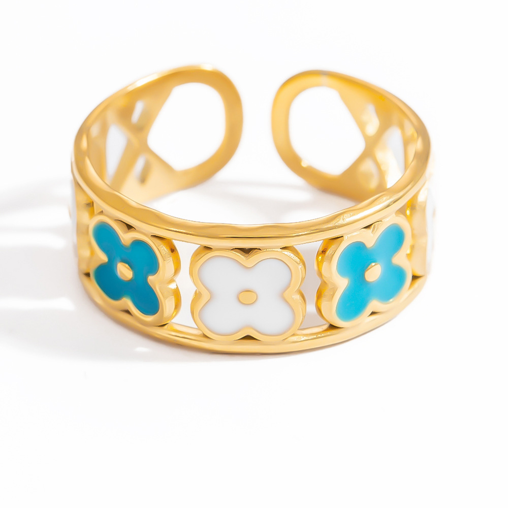 Bague Ajustable Pour Femme, Collection Charming, Ornée De Fleurs Colorées Et Raffinées. Acier Inoxydable Doré, Finition Huile, Étanche. Image10