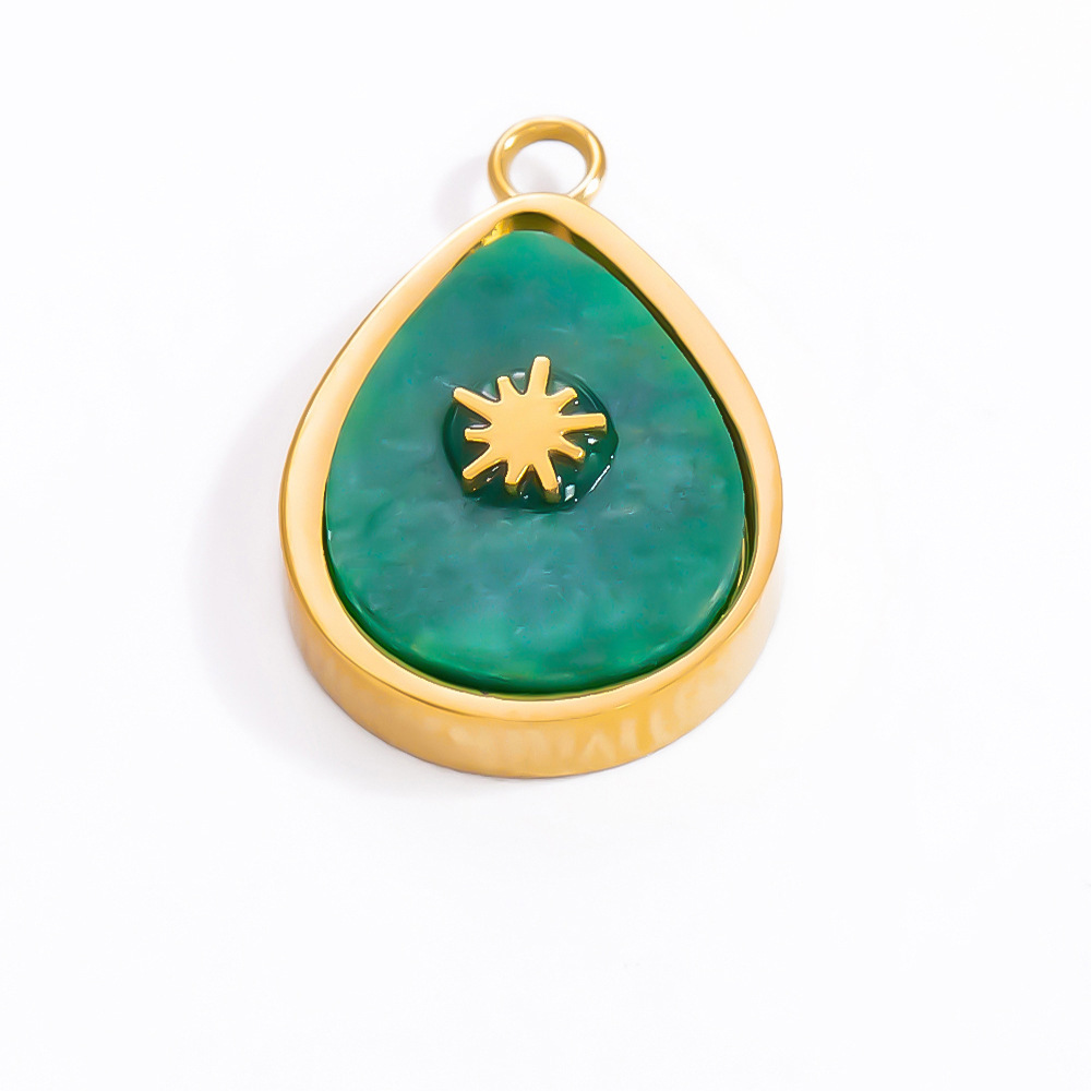 Pendentif Femme Style Bohème Rétro En Forme D'Étoile, Orné D'Une Pierre Naturelle Chromatique, En Acier Inoxydable Et Étanche, Couleur Or (1 Pièce) h5Image12