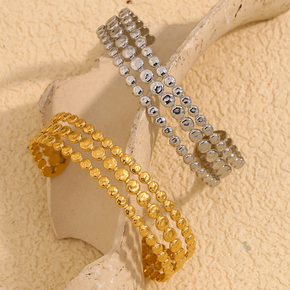 Bracelet Jonc Femme Style Rétro Géométrique Simple, En Acier Inoxydable, Couleur Or, Étanche (1 Pièce) h5Image5