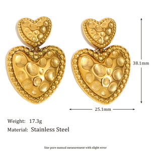 Boucles D'Oreilles Pendantes Pour Femme, Collection Romantique, En Acier Inoxydable Doré, Imperméables, En Forme De Cœur. h5 Image8