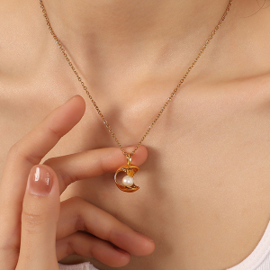 Collier Pendentif Femme Luxueux, Élégant Et Géométrique, En Acier Inoxydable Étanche Couleur Or (1 Pièce) h5 Image7