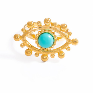 Bague Ajustable Pour Femme, Collection Luxueuse, Élégante, En Forme D'Œil, Avec Pierre Naturelle, En Acier Inoxydable Étanche Et Couleur Or. h5 Image11