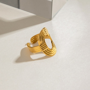 Bague Ajustable Pour Femme, Style Ovale, Élégante, En Acier Inoxydable, Couleur Or, Étanche, Collection Classique (1 Pièce). h5 Image6