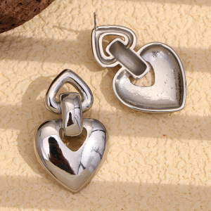 Boucles D'Oreilles Pendantes Pour Femme, Collection Romantique, En Forme De Cœur, En Acier Inoxydable Étanche, Couleur Or (1 Paire). h5 Image8
