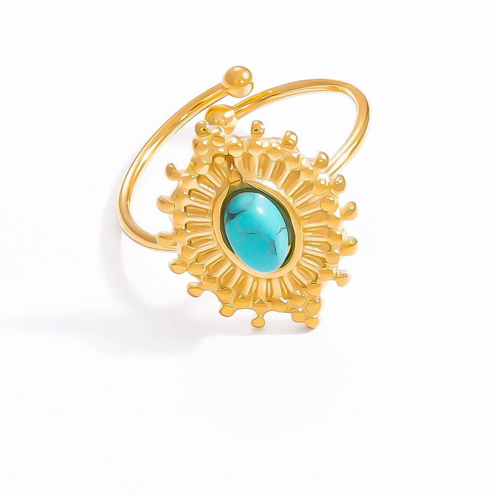 Bague Ajustable Pour Femme, Collection Luxueuse, Élégante, En Forme D'Œil, Avec Pierre Naturelle, En Acier Inoxydable Étanche Et Couleur Or. Image12
