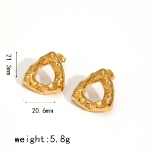 Boucles D'Oreilles Puces Pour Femme, Collection Designable Series, Style Rétro Triangulaire Martelé, En Acier Inoxydable Étanche, Couleur Or (1 Paire). h5 Image7