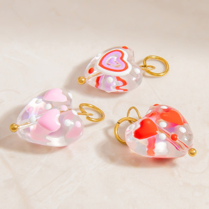 Pendentif Femme En Verre Translucide Et Acier Inoxydable, Couleur Or, En Forme De Cœur, Collection Romantique (1 Pièce) h5 Image5