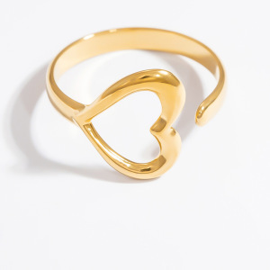 Bague Ajustable Pour Femme, Collection Romantique, Style Cœur Audacieux, En Acier Inoxydable Étanche Couleur Or. h5 Image7