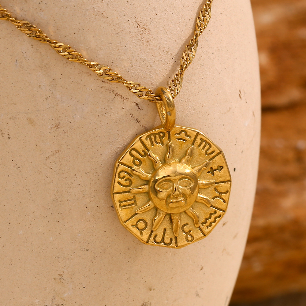 Collier Pendentif Femme Classique Soleil/Lune En Acier Inoxydable Étanche Couleur Or (1 Pièce) Image8