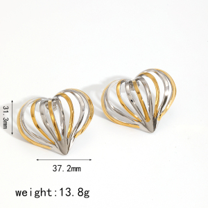 Boucles D'Oreilles Puces Pour Femme Designable Series Retro Heart Patchwork En Acier Inoxydable Étanche Couleur Or (1 Paire) h5 Image6