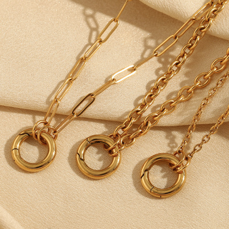 Collier pendentif femme couleur or, en acier inoxydable, étanche, uni, collection Simple Series (1 pièce) 2