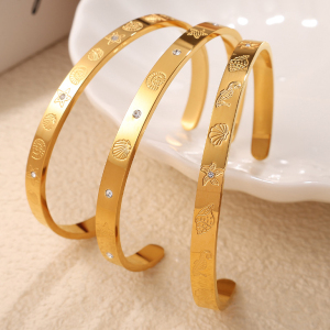 Bracelet Pour Femme En Acier Inoxydable Doré Avec Strass, Série Simple, Motif Tortue Classique, 1 Pièce h5 Image5