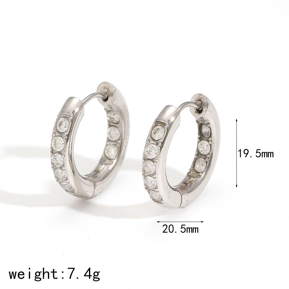 1 Paire De Boucles D'Oreilles Créoles Annulaires Brillantes En Acier Inoxydable Doré Étanche Avec Zircon, Série Polychrome Image10