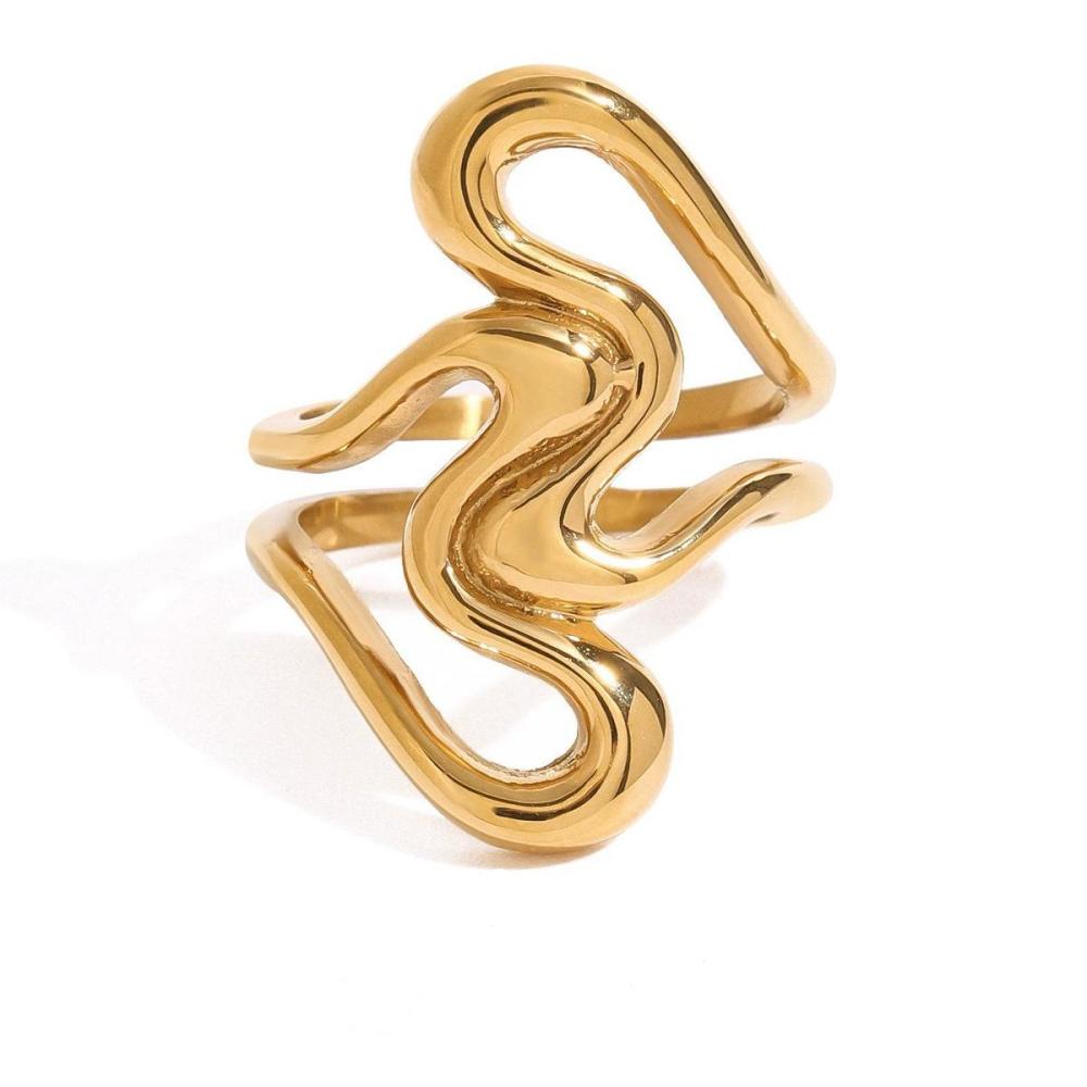 Bague Simple Pour Femme, En Acier Inoxydable Doré, Forme Cœur À Chevauchement Irrégulier, Collection Daily Series (1 Pièce). Image11