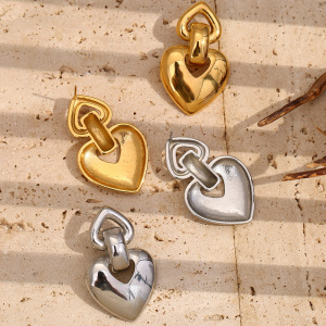 Boucles D'Oreilles Pendantes Pour Femme, Collection Romantique, En Forme De Cœur, En Acier Inoxydable Étanche, Couleur Or (1 Paire). h5 Image7