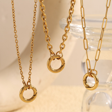 Collier pendentif femme couleur or, en acier inoxydable, étanche, uni, collection Simple Series (1 pièce)