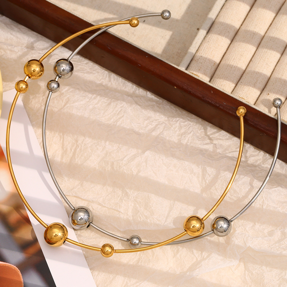 Collier Ras-De-Cou Femme Simple Series, Style Géométrique Décontracté, En Acier Inoxydable Imperméable, Couleur Or (1 Pièce) Image8