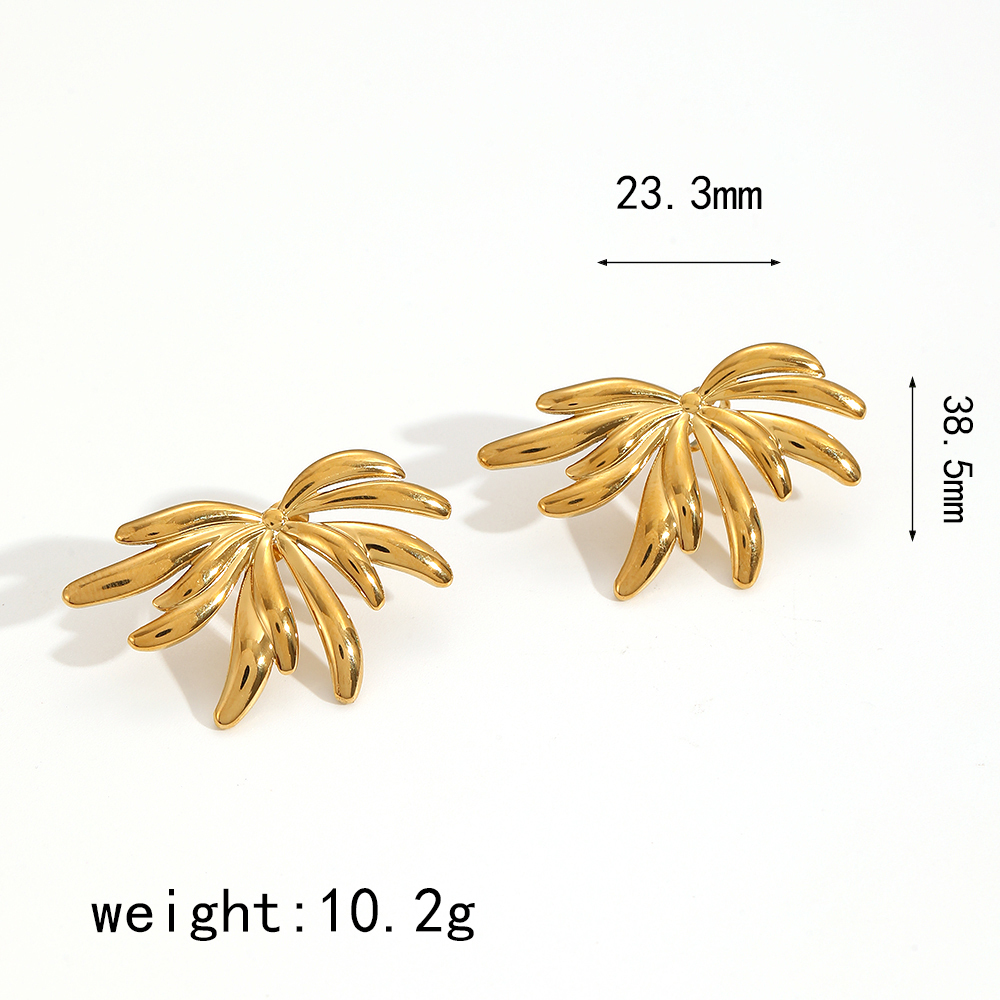 1 Paire De Boucles D'Oreilles Puces Pour Femme, Modèle « Feu D'Artifice Moderne » De La Série Particular, En Acier Inoxydable Étanche Couleur Or. Image5