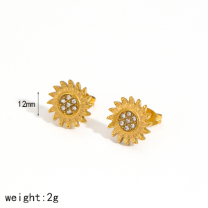 1 Paire De Boucles D'Oreilles Pendantes Pour Femme, Élégantes Et Raffinées, En Forme De Soleil, En Acier Inoxydable Doré Et Zircon, De La Collection Exquisite Series. h5 Image5