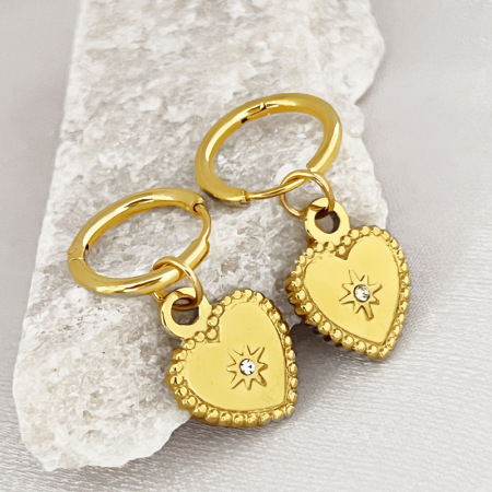 Boucles d'oreilles pendantes pour femme, style rétro charmant, en forme de cœur, en acier inoxydable étanche, couleur or (1 paire). 2