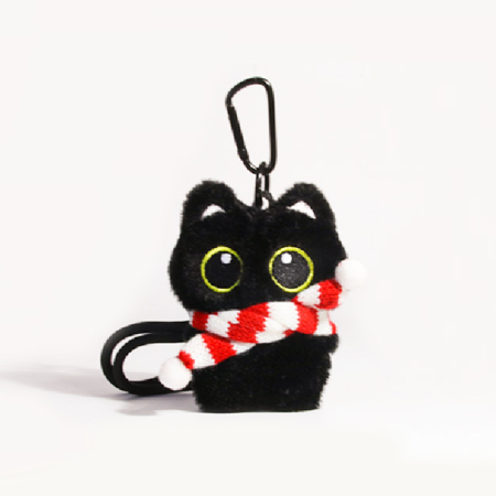 1 Pièce - Charmant Porte-Clés Chat Noir Naturel Avec Écharpe En Rayonne Pour Sac Femme