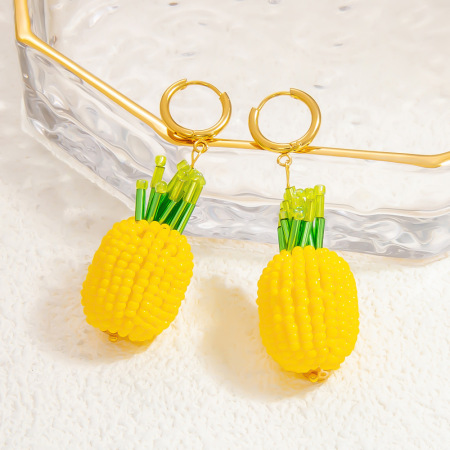Boucles d'oreilles pendantes pour femme, collection Délicate, en verre transparent, motif fruits, en acier inoxydable étanche, couleur or (1 paire). 2