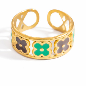 Bague Ajustable Pour Femme, Collection Charming, Ornée De Fleurs Colorées Et Raffinées. Acier Inoxydable Doré, Finition Huile, Étanche. h5 Image11