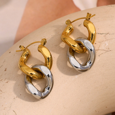 Boucles d'oreilles pendantes pour femme, modèle Simple Series Elegant Twist, en acier inoxydable étanche, couleur or (1 paire).