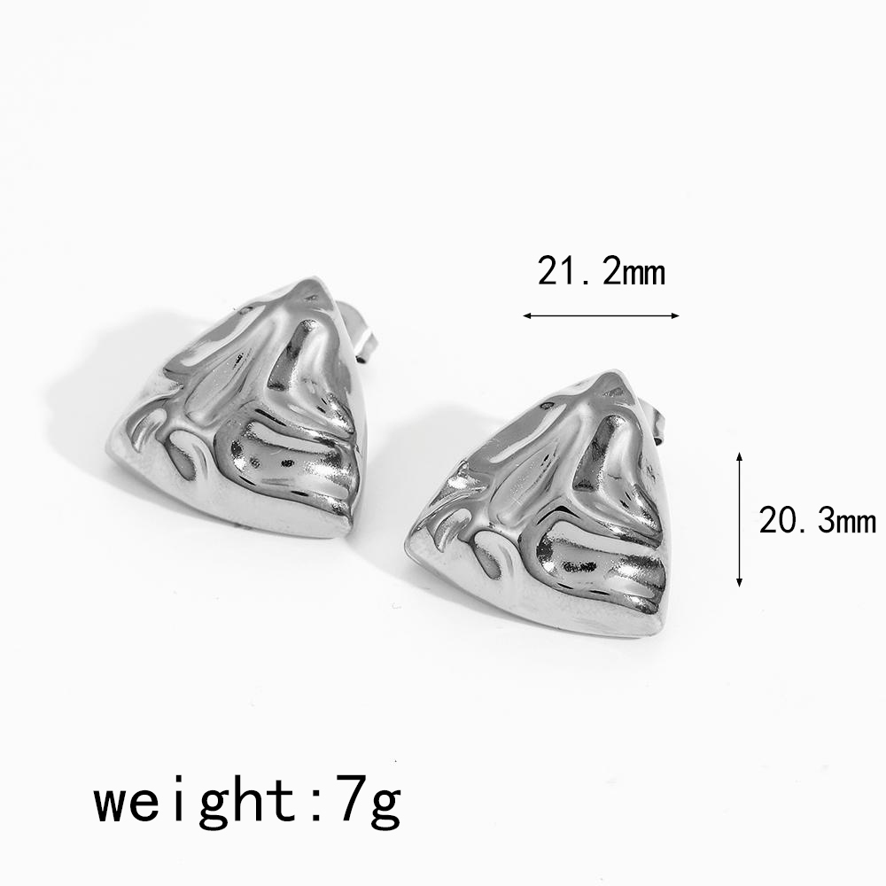 Boucles D'Oreilles Puces Pour Femme, Collection Designable Series, Style Rétro Triangulaire Martelé, En Acier Inoxydable Étanche, Couleur Or (1 Paire). Image6