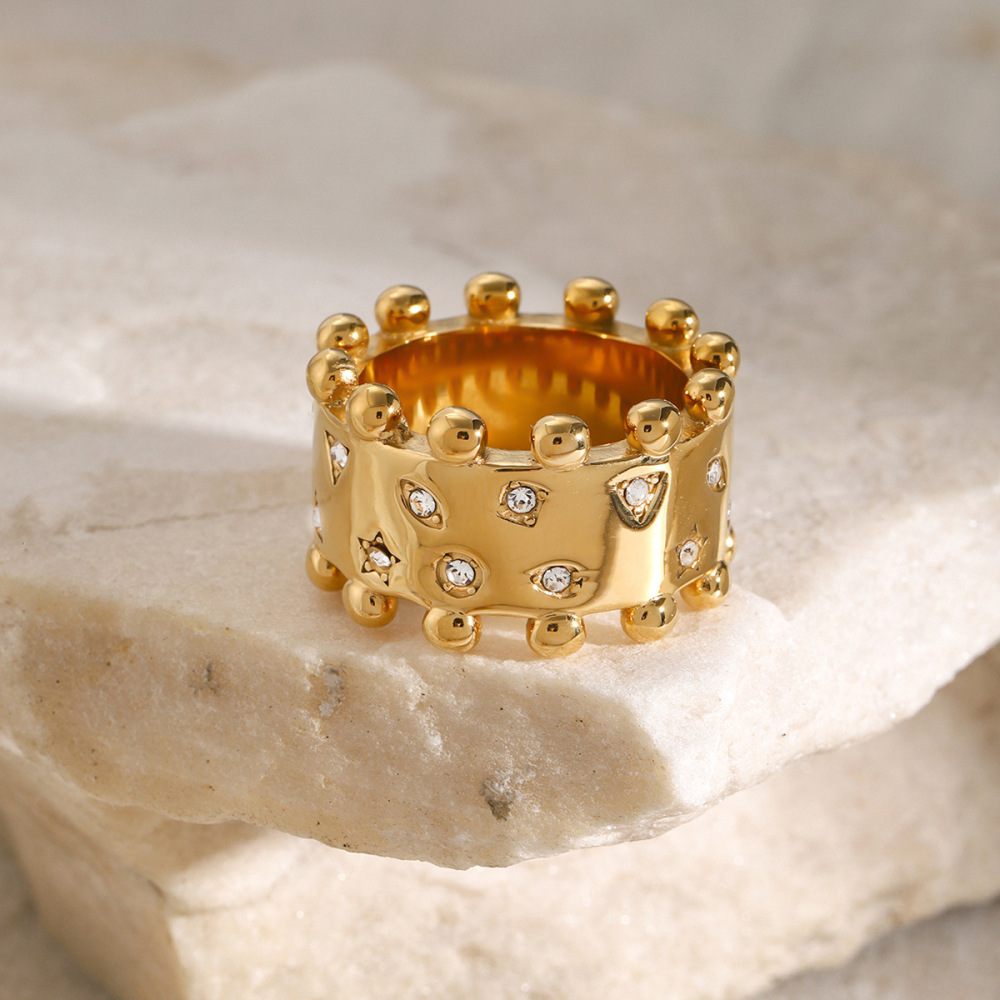 Bracelet Jonc Femme Rond En Acier Inoxydable Doré, Style Rétro Pentagramme, 1 Pièce, Collection Exquisite Image10