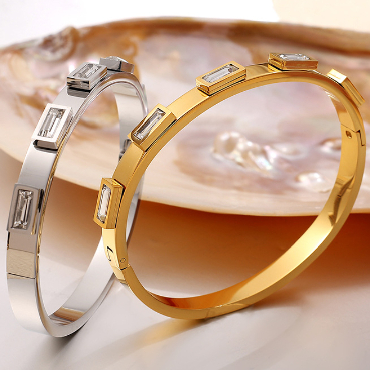 Bracelet Pour Femme, 1 Pièce, Série Exquise, Hexagramme Brillant, Acier Inoxydable, Étanche, Couleur Or h5Image7