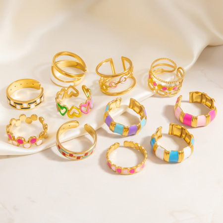 Bague ajustable en acier inoxydable couleur or pour femme, série romantique, motif cœur de vacances, 1 pièce 2