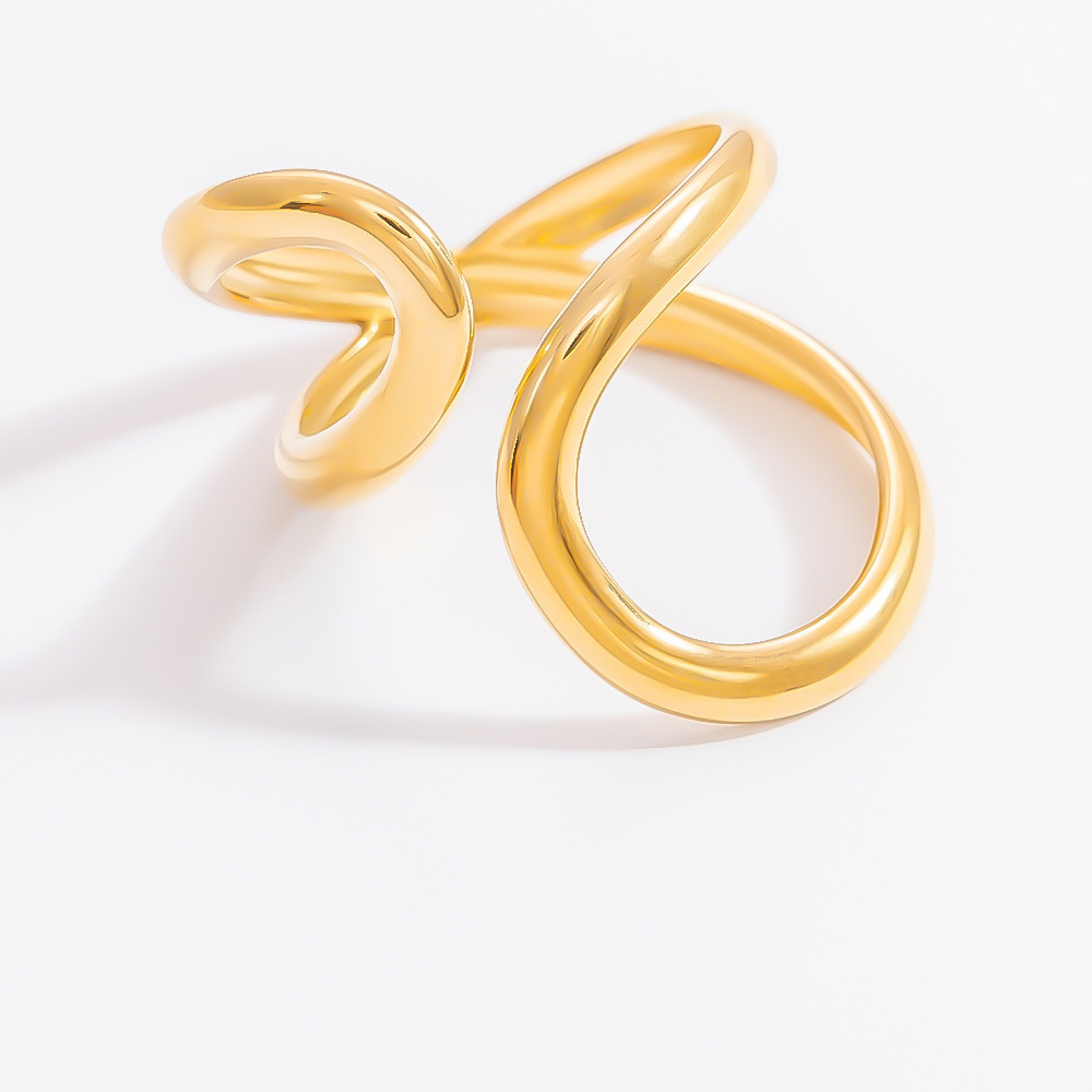 Bague Ajustable Pour Femme, Style Classique Asymétrique Torsadé, En Acier Inoxydable Étanche Couleur Or (1 Pièce), Collection Moderne. Image11