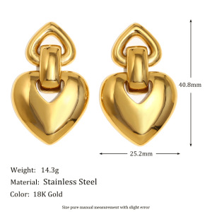 Boucles D'Oreilles Pendantes Pour Femme, Collection Romantique, En Forme De Cœur, En Acier Inoxydable Étanche, Couleur Or (1 Paire). h5 Image9